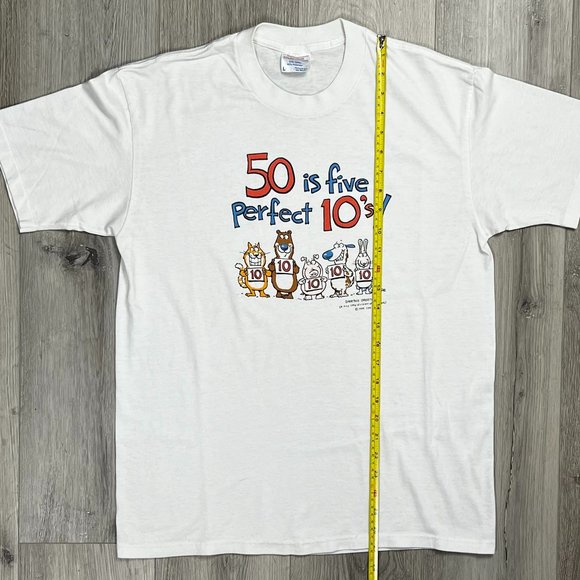 50 Is Five Perfect 10's! Shoebox Greetings White Large T-Shirt - Picture 6 of 7